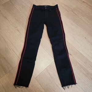 Paige Hoxton Ankle Black Shadow Red Side Stripe Raw Hem Skinny Jeans 25 USA Made